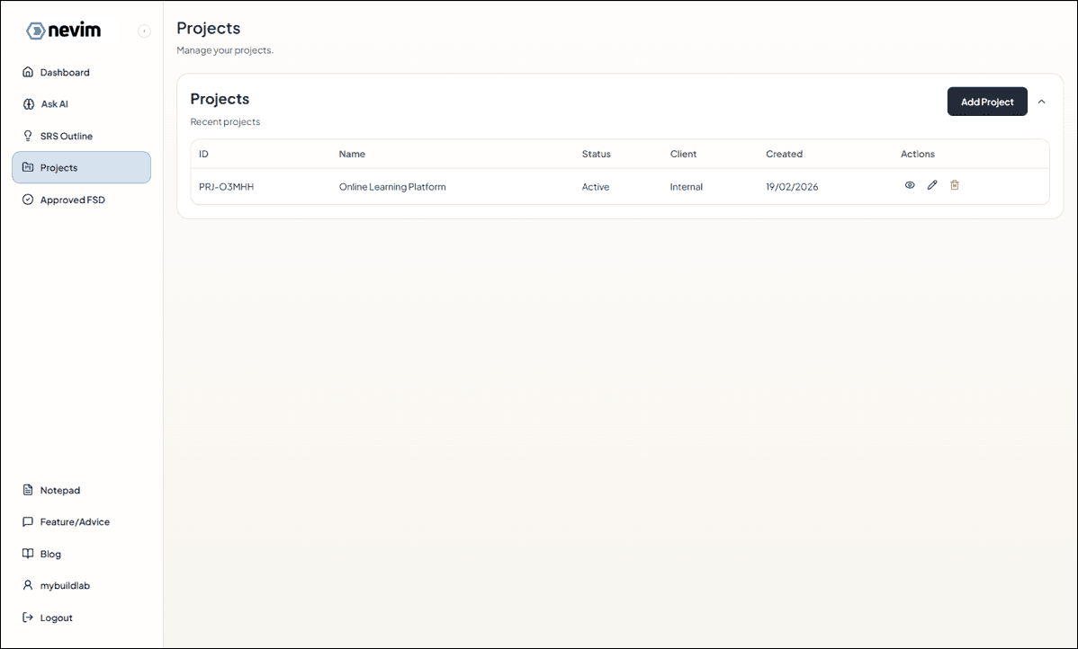 Project visible in list