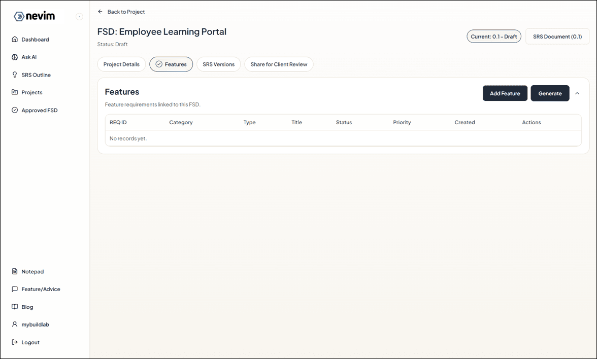 Add feature list section