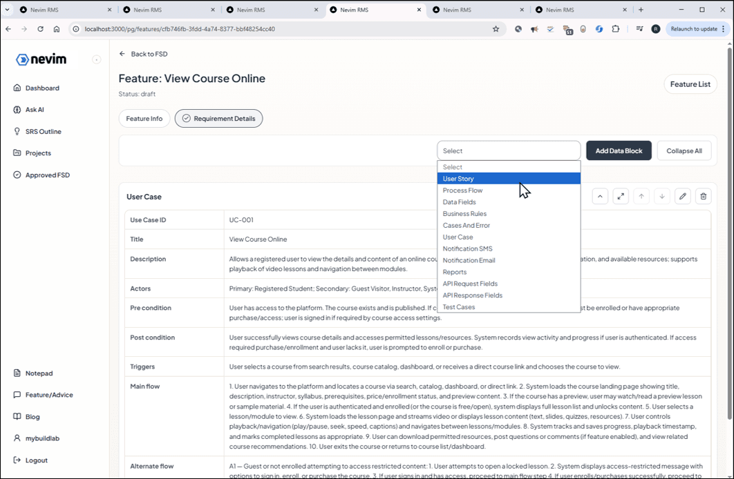 Additional feature detail sections