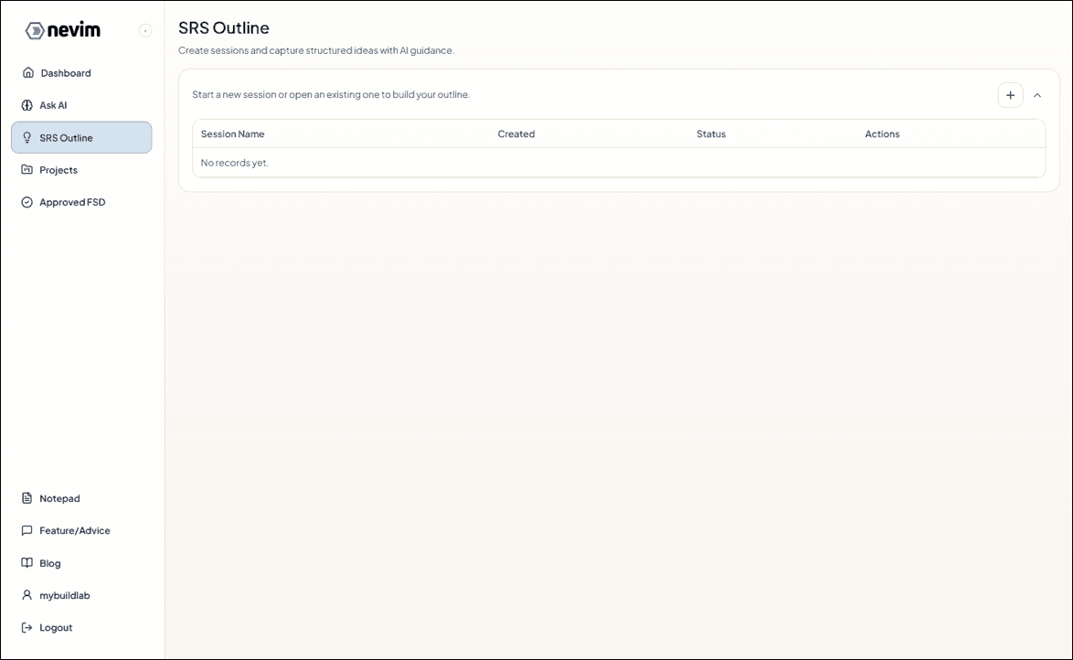 Empty SRS outline list