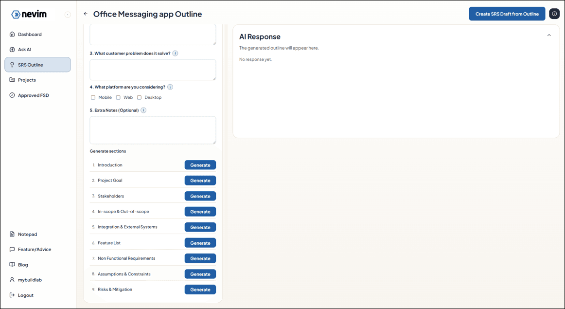 Outline sections list