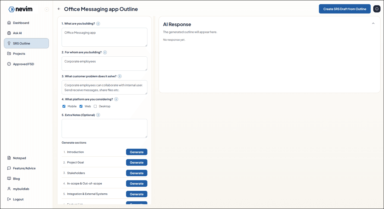 Enter outline details