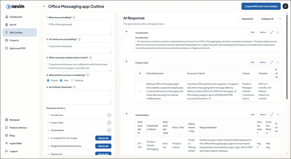 Generate outline section with AI