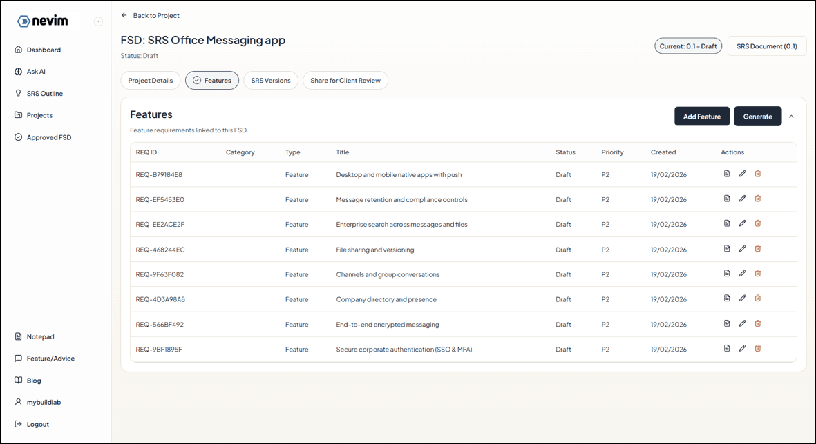 Feature details added from outline